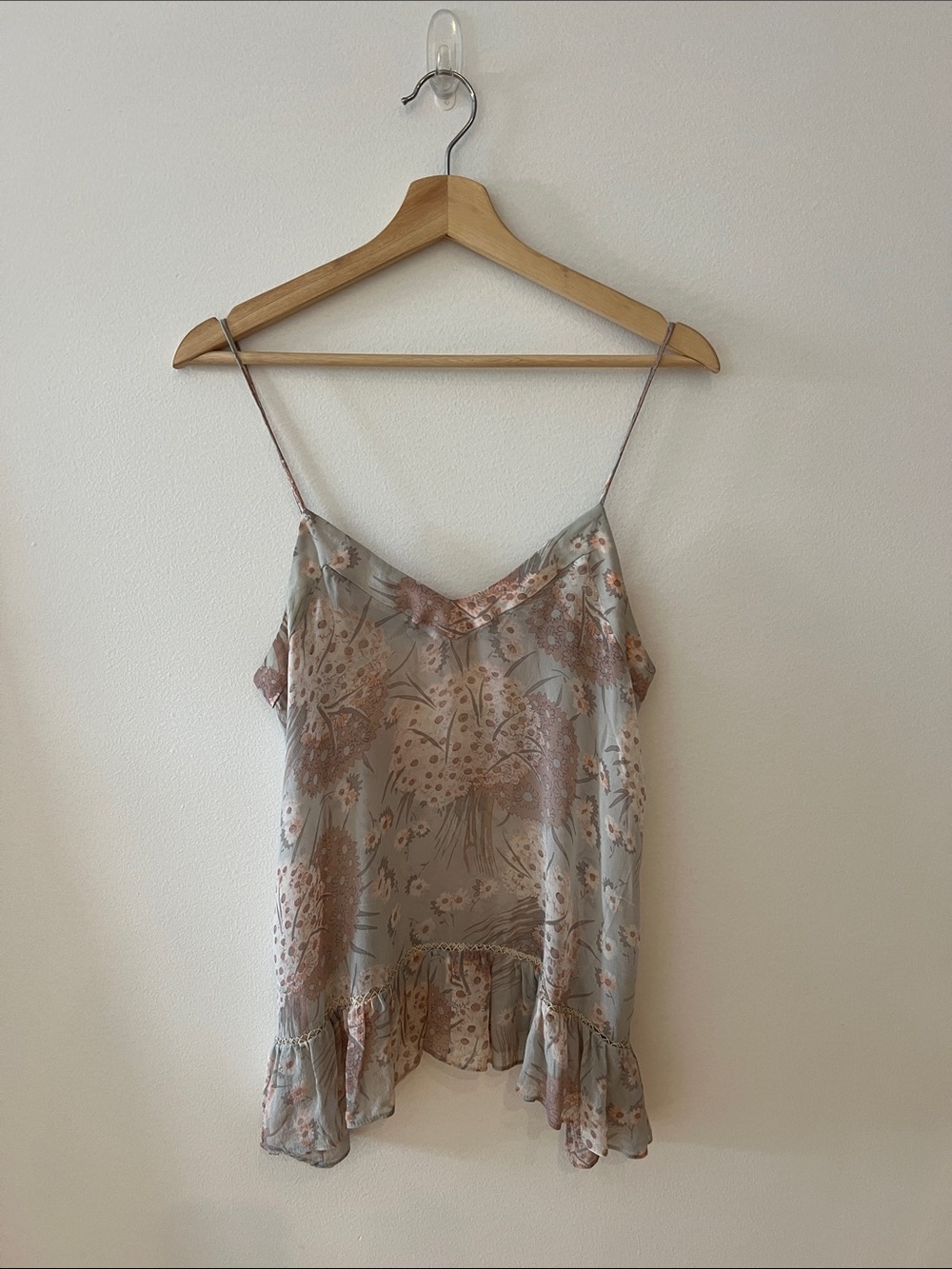 LoveShackFancy Dusty Blue & Blush Floral Ruffle-Hem Cami